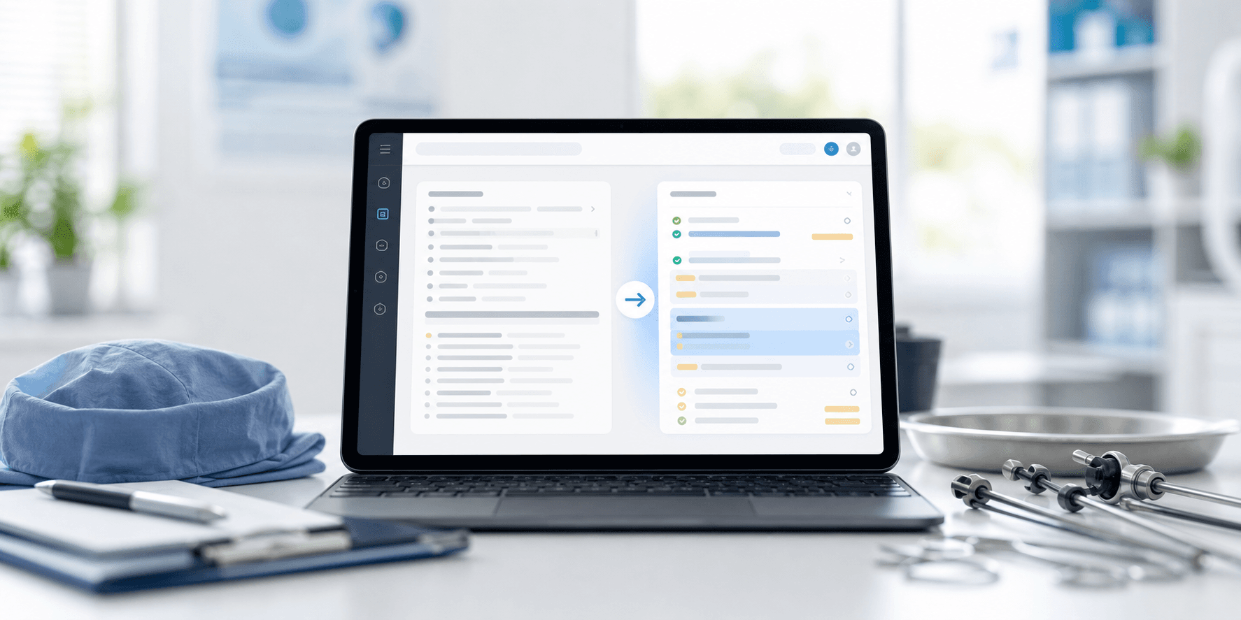 Abstract general surgery note review workflow on a tablet